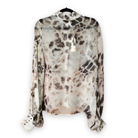 Alexis Aster Button Down Blouse Grey Leopard Sheer Silk NWT Size Small